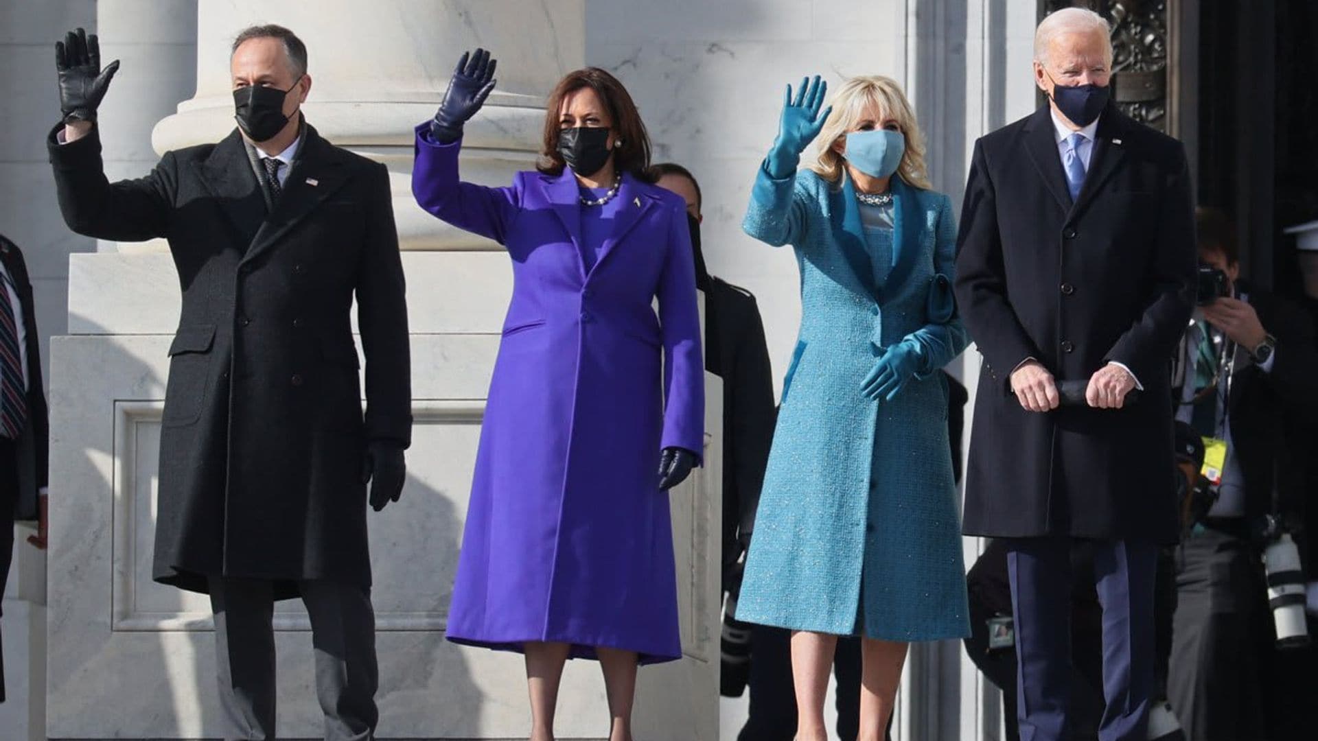 Jill Biden wore an ocean blue dress and matching overcoat on Inauguration Day