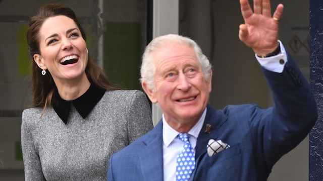 LONDON, ENGLAND - FEBRUARY 03: Prince Charles, Prince of Wales, Camilla, Duchess of Cornwall and Catherine, Duchess of Cambridge depart after visiting The Prince's Foundation training site for arts and culture at Trinity Buoy Wharf on February 03, 2022 in London, England. (Photo by Karwai Tang/WireImage)