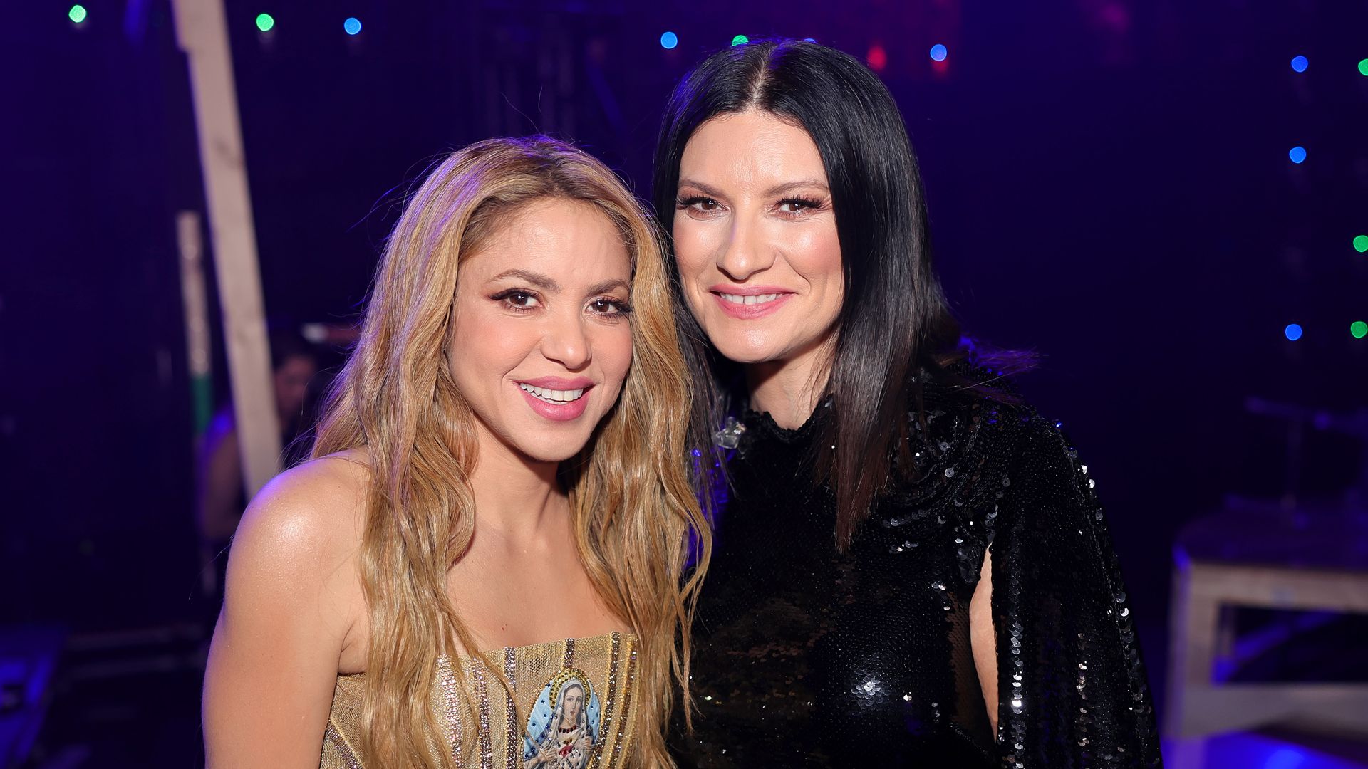 SEVILLE, SPAIN - NOVEMBER 16: (L-R) Shakira and Laura Pausini attend The 24th Annual Latin Grammy Awards on November 16, 2023 in Seville, Spain. (Photo by Neilson Barnard/Getty Images for Latin Recording Academy)