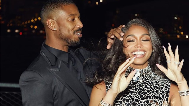 Lori Harvey and Michael B. Jordan pose for a photo op