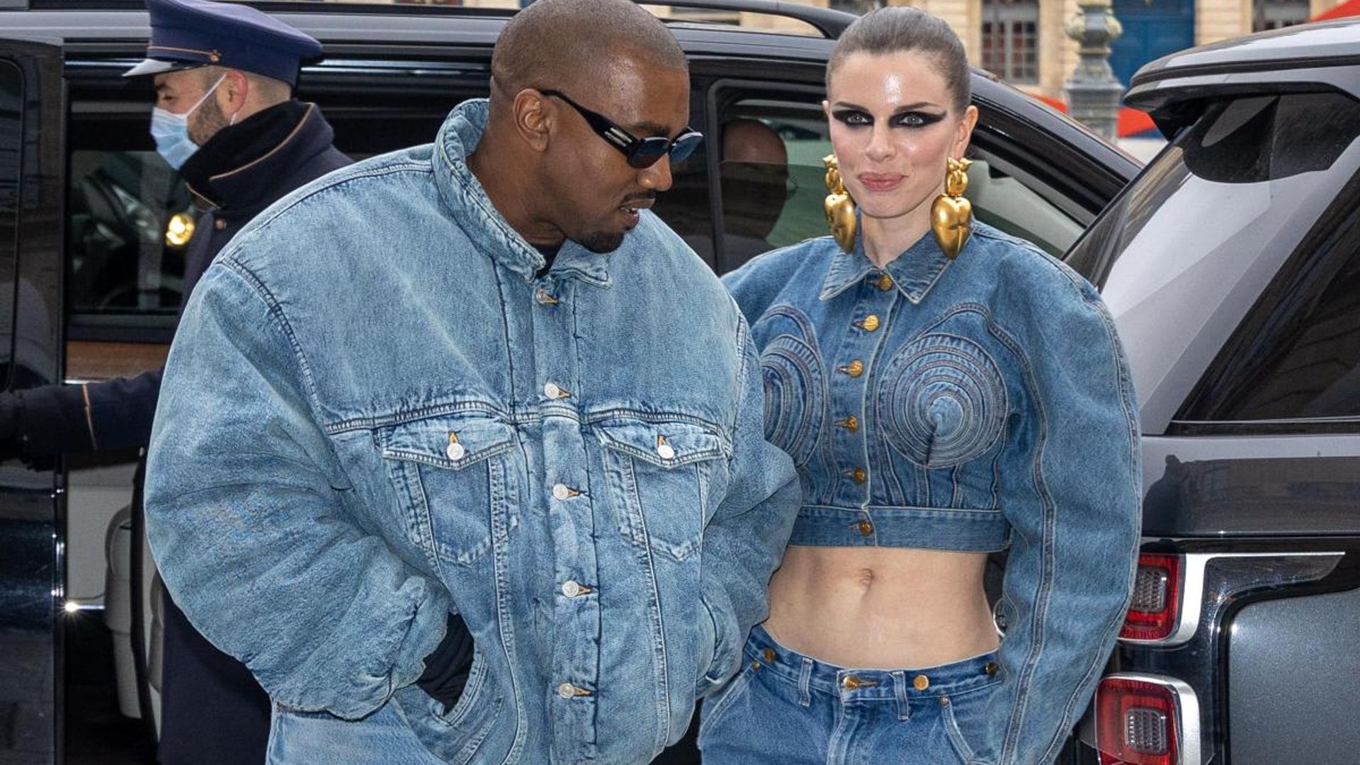 Kanye West and Julia Fox twin and make their red carpet debut in Paris Fashion Week