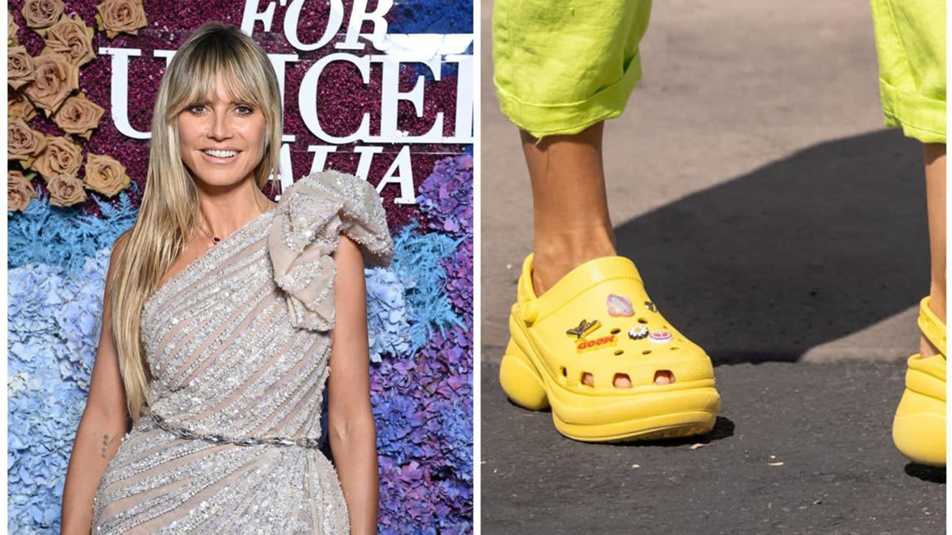 Heidi KIum joined in on the Croc trend by wearing a bright yellow platform pair