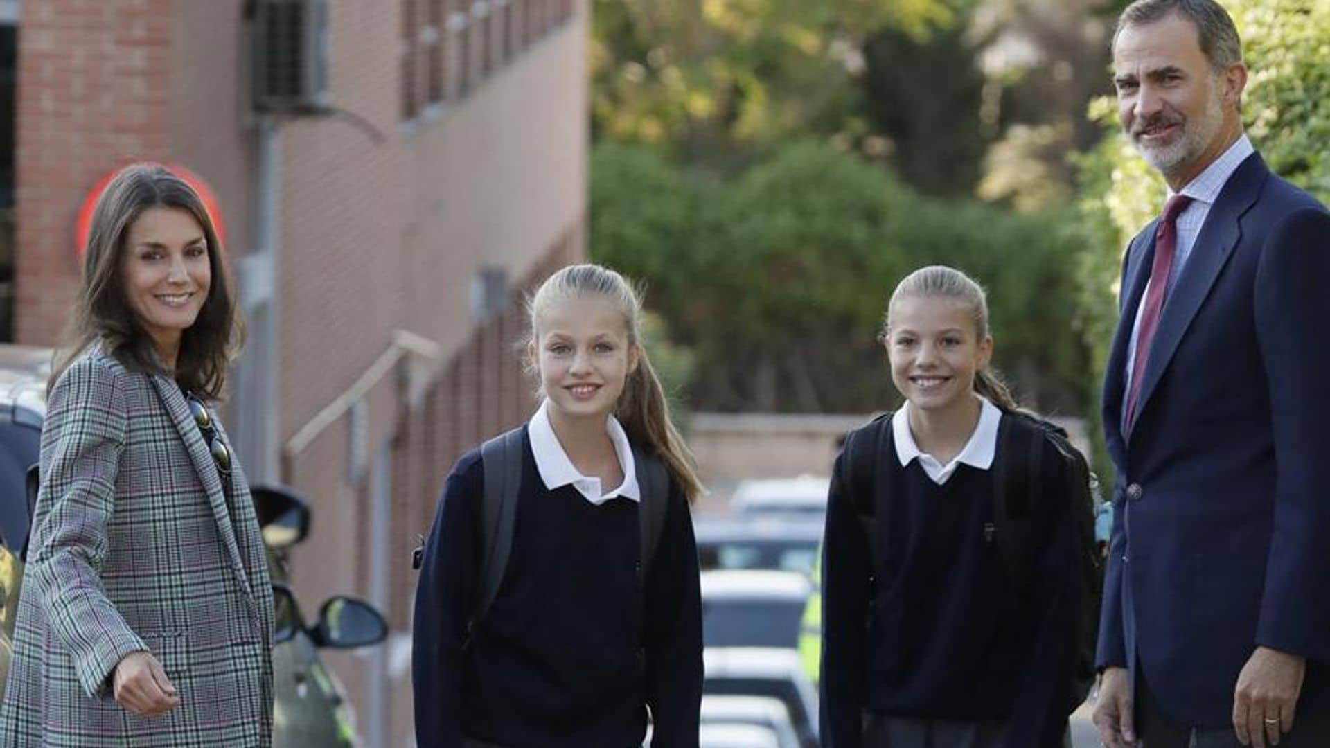 Queen Letizia and King Felipe are on parent duty dropping Leonor and Sofia off at school