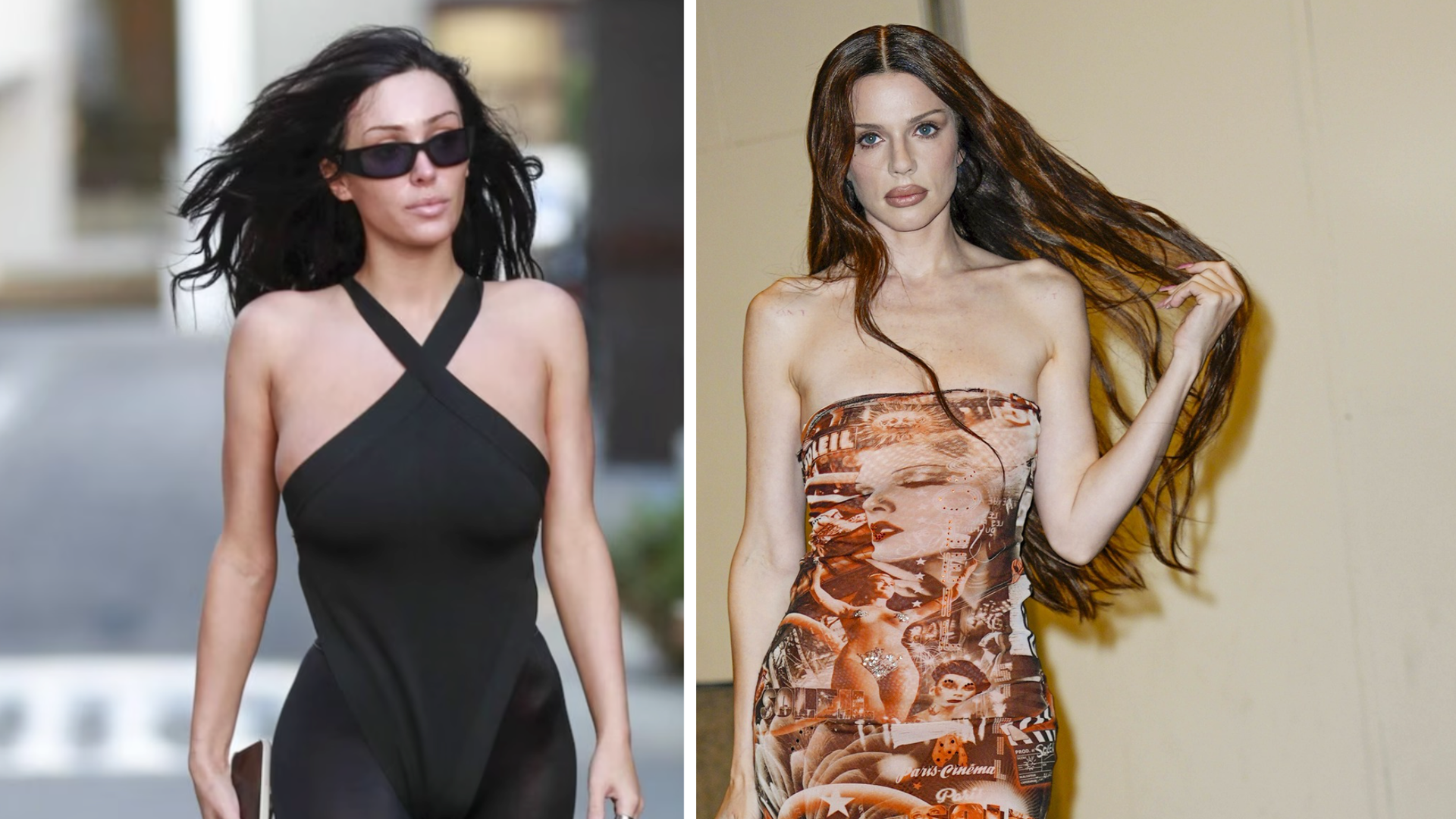 Julia Fox and Bianca Censori wear nearly identical lingerie looks with sheer tights and sky-high heels