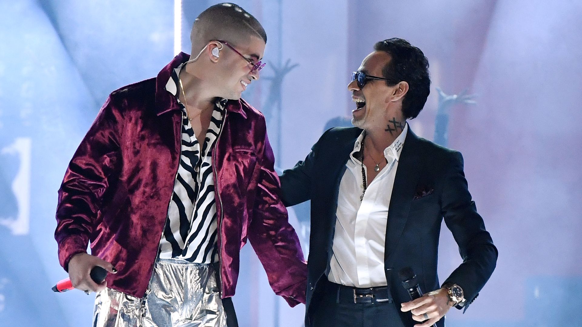 Bad Bunny and Marc Anthony perform onstage during the 19th annual Latin GRAMMY Awards