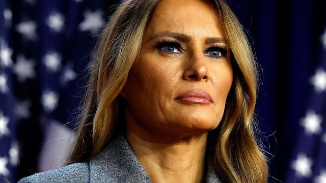 Former first lady Melania Trump looks on during an election night event for Republican presidential nominee, former U.S. President Donald Trump  at the Palm Beach Convention Center on November 06, 2024 in West Palm Beach, Florida. Americans cast their ballots today in the presidential race between Republican nominee former President Donald Trump and Vice President Kamala Harris, as well as multiple state elections that will determine the balance of power in Congress.   (Photo by Chip Somodevilla/Getty Images)