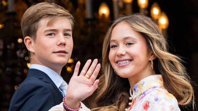 COPENHAGEN, DENMARK - MAY 26: (L-R)  Prince Vincent of Denmark and Princess Josephine of Denmark  appear on the balcony of Frederik VIII's Palace to celebrate the Kings's 57th birthday at Amalienborg Palace on May 26, 2025 in Copenhagen, Denmark.  (Photo by Martin Sylvest Andersen/Getty Images)