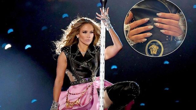 jennifer lopez super bowl manicure swarovski