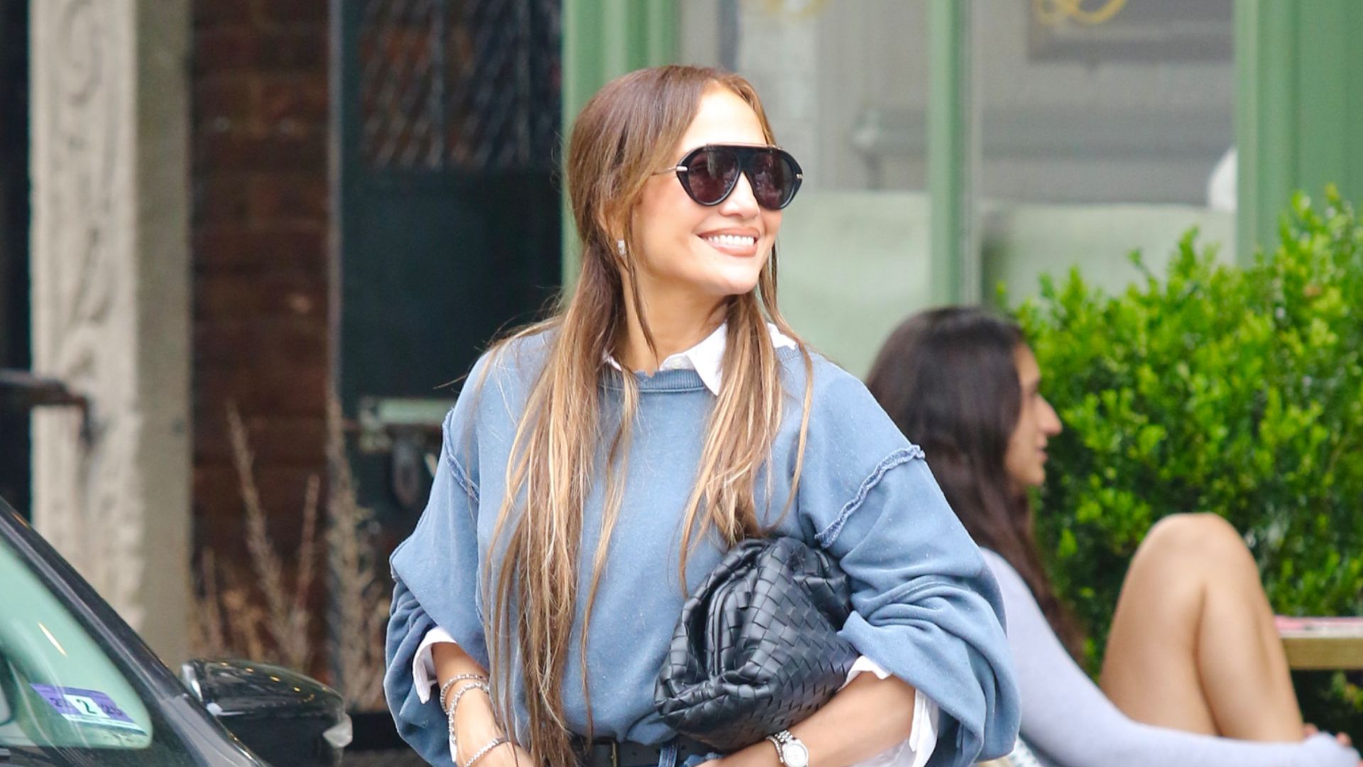 Jennifer Lopez was all smiles as she enjoyed brunch with one of her children, Oskar, formerly known as Emme, and friends at Dante restaurant in the West Village.