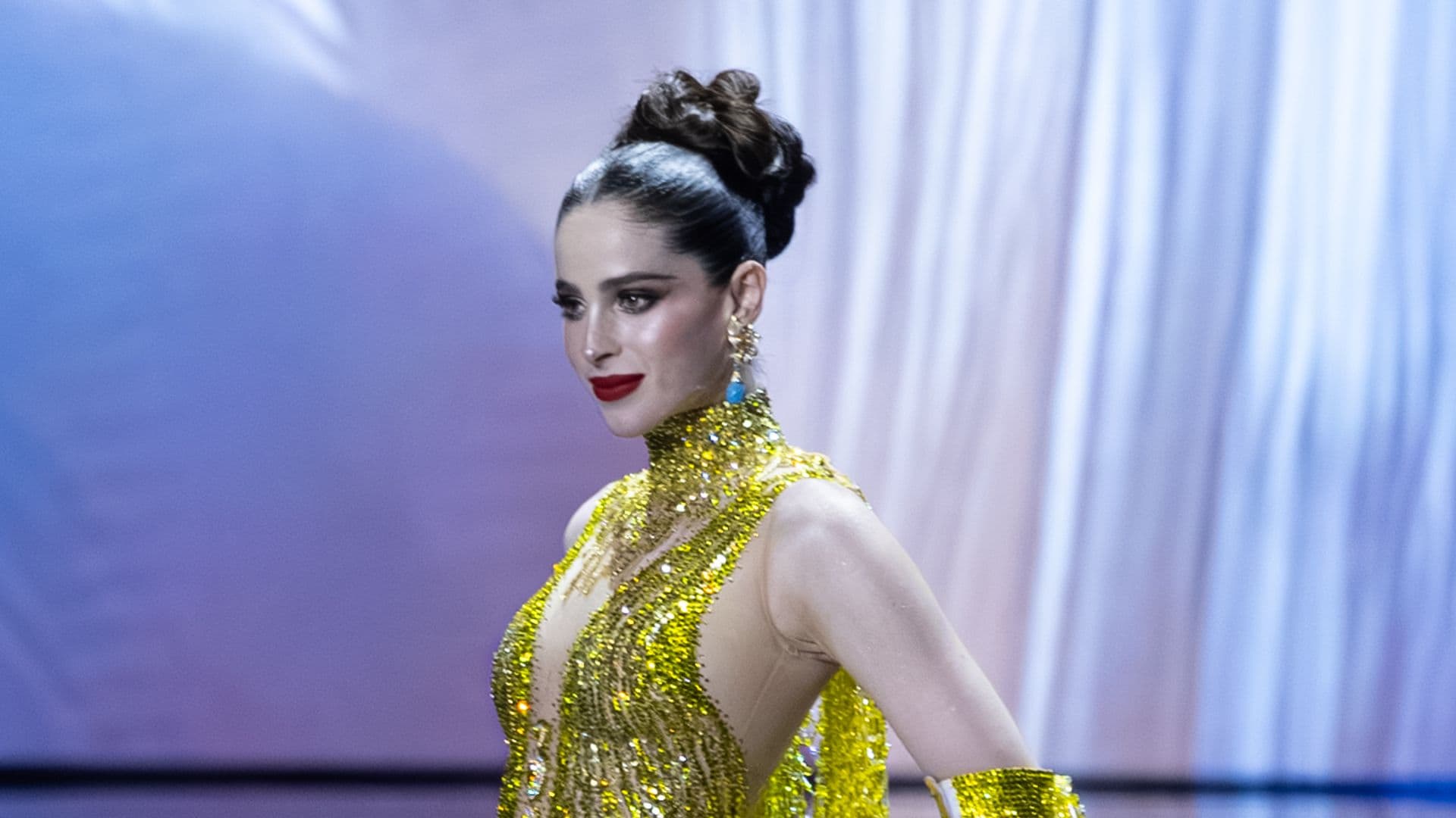 BANGKOK, THAILAND - NOVEMBER 19: Miss Universe Mexico, Fatima Bosch, showcases her evening gown during the 74th Miss Universe Preliminary competition on November 19, 2025 in Bangkok, Thailand.  (Photo by Mohan Raj/Getty Images) 