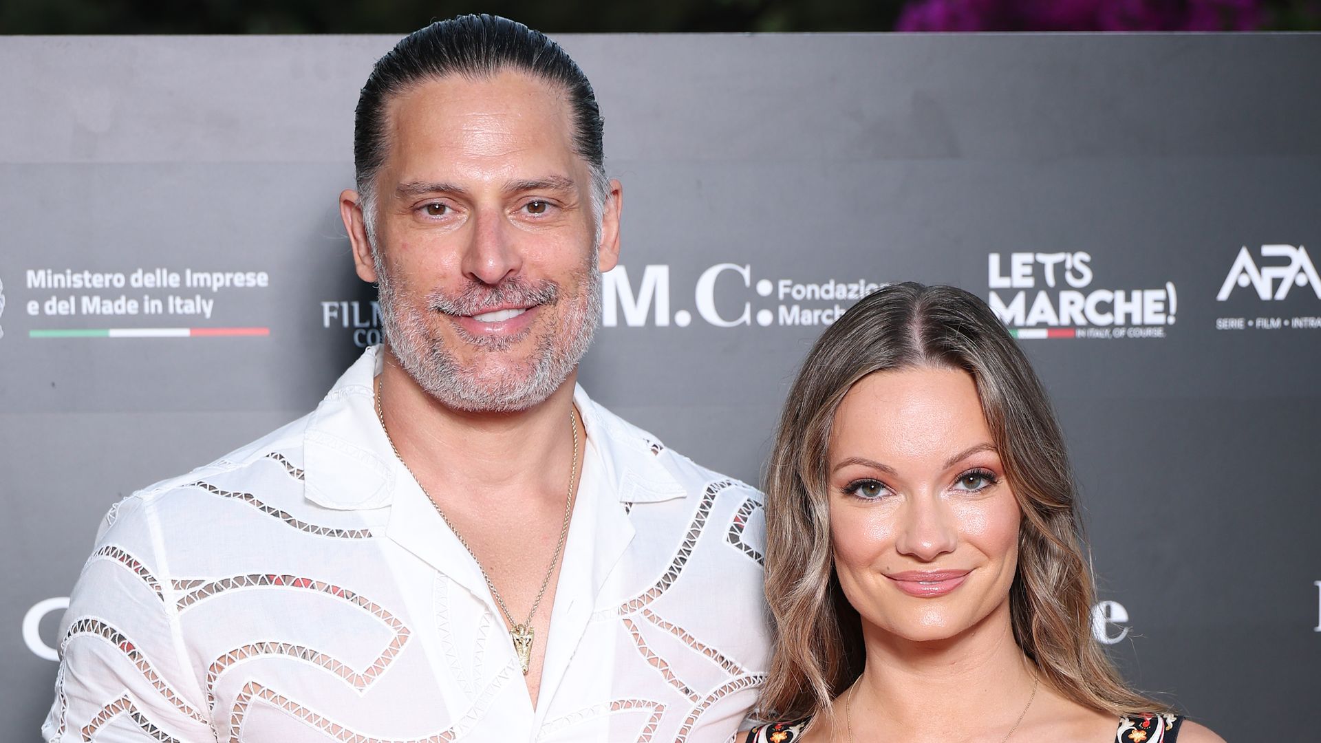 SANTA MARGHERITA DI PULA, ITALY - JUNE 22: Joe Manganiello and Caitlin O'Connor attend the Filming Italy 2025 red carpet at Forte Village Resort on June 22, 2025 in Santa Margherita di Pula, Italy. (Photo by Daniele Venturelli/Getty Images)
