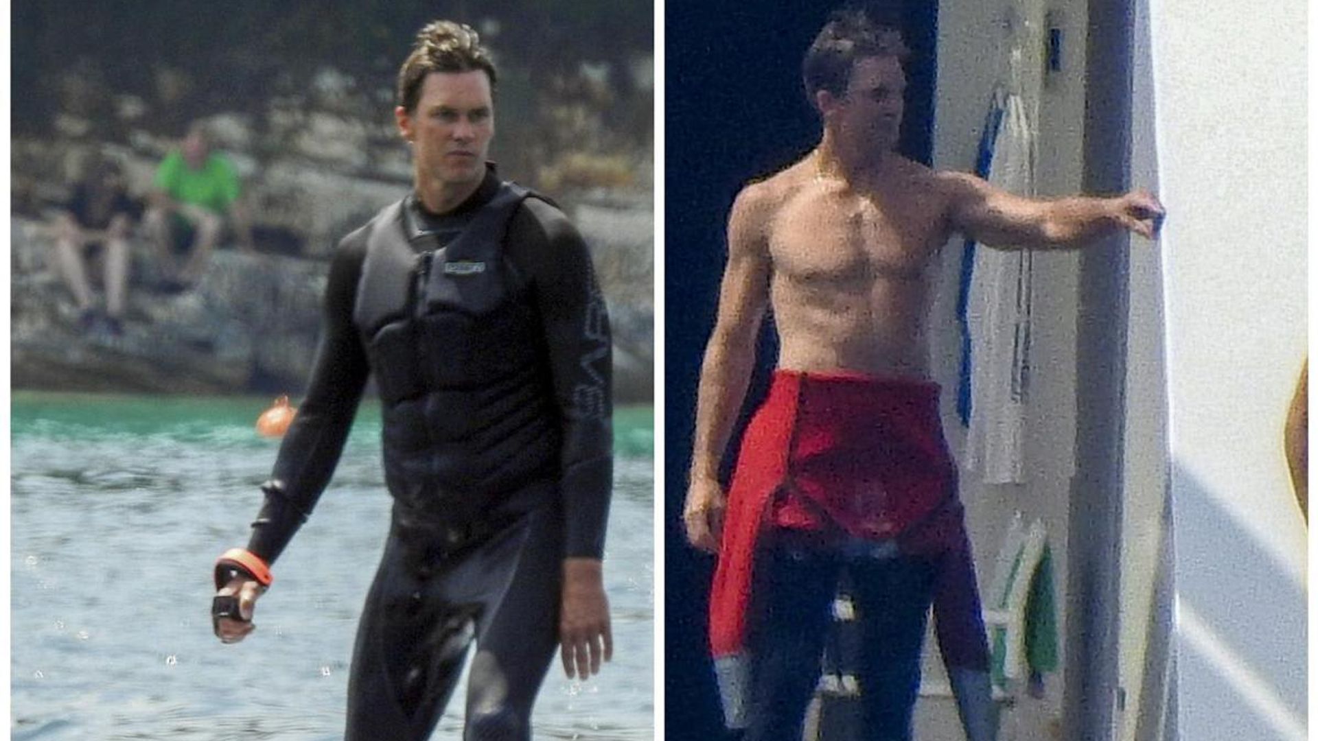 Tom Brady shows off perfect abs while surfing in Greece with his kids: Pics