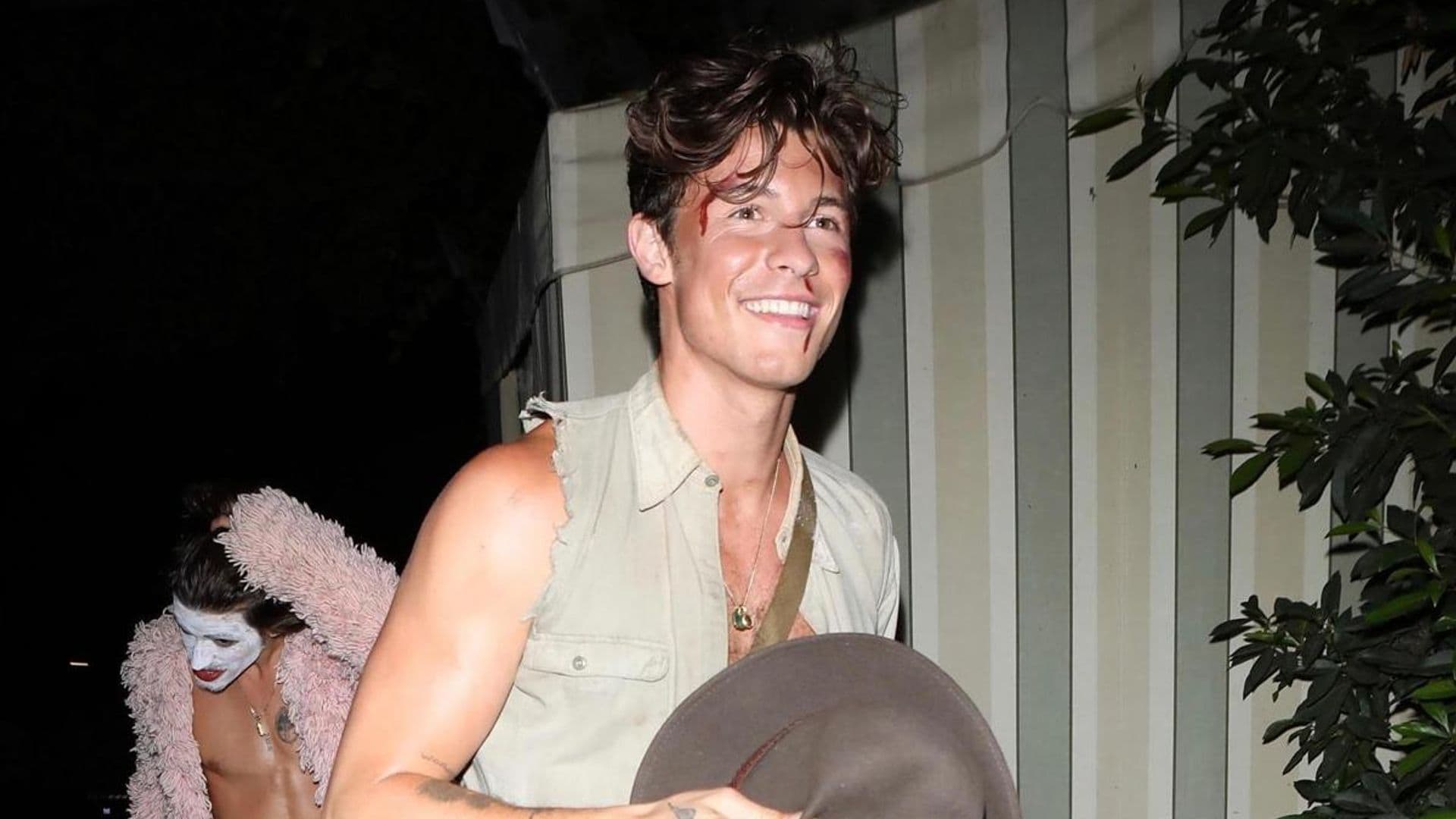 Shawn Mendes leaves his chest out in Indiana Jones’ Halloween costume