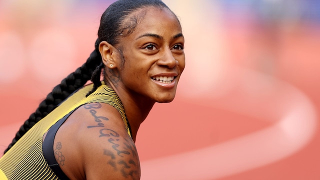 Sha'Carri Richardson looks on after competing in the first round of the women's 200 meters on Day Seven of the 2024 U.S. Olympic Team Track & Field Trials at Hayward Field on June 27, 2024, in Eugene, Oregon. 