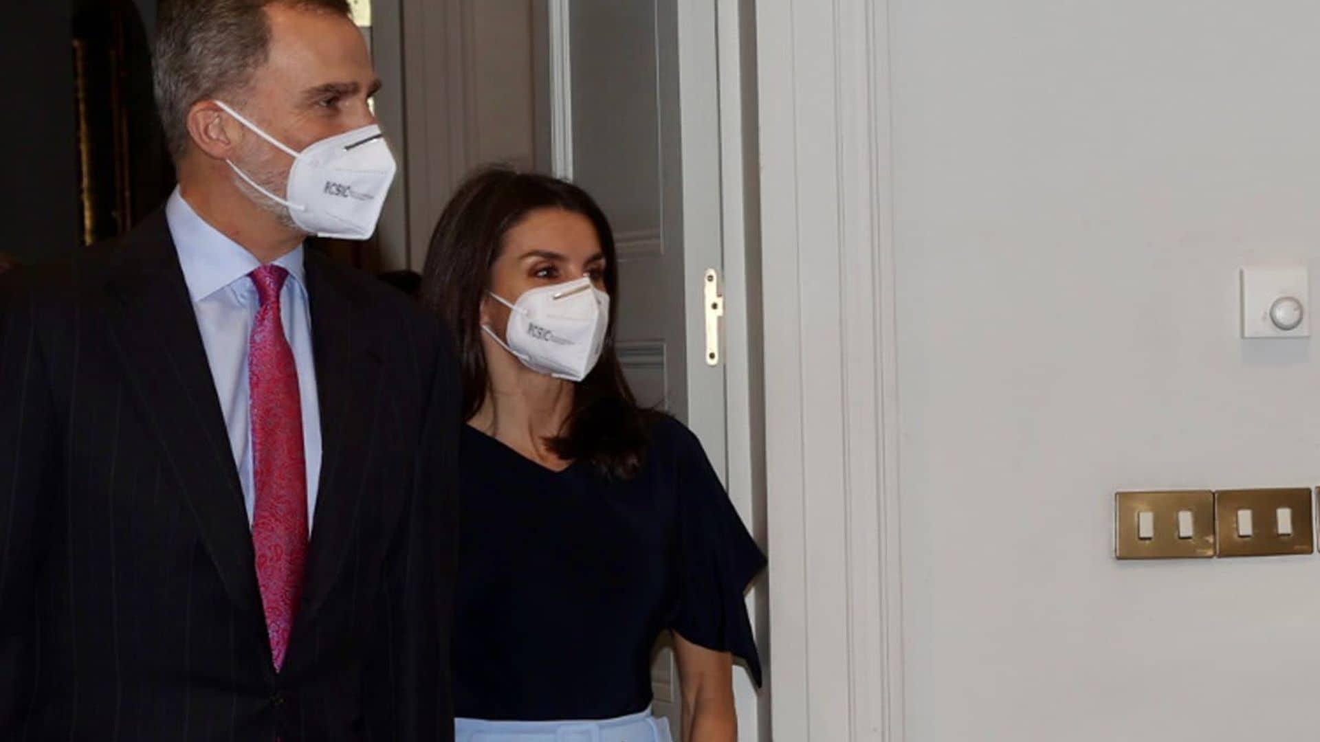 Queen Letizia is vision in blue for engagement with King Felipe