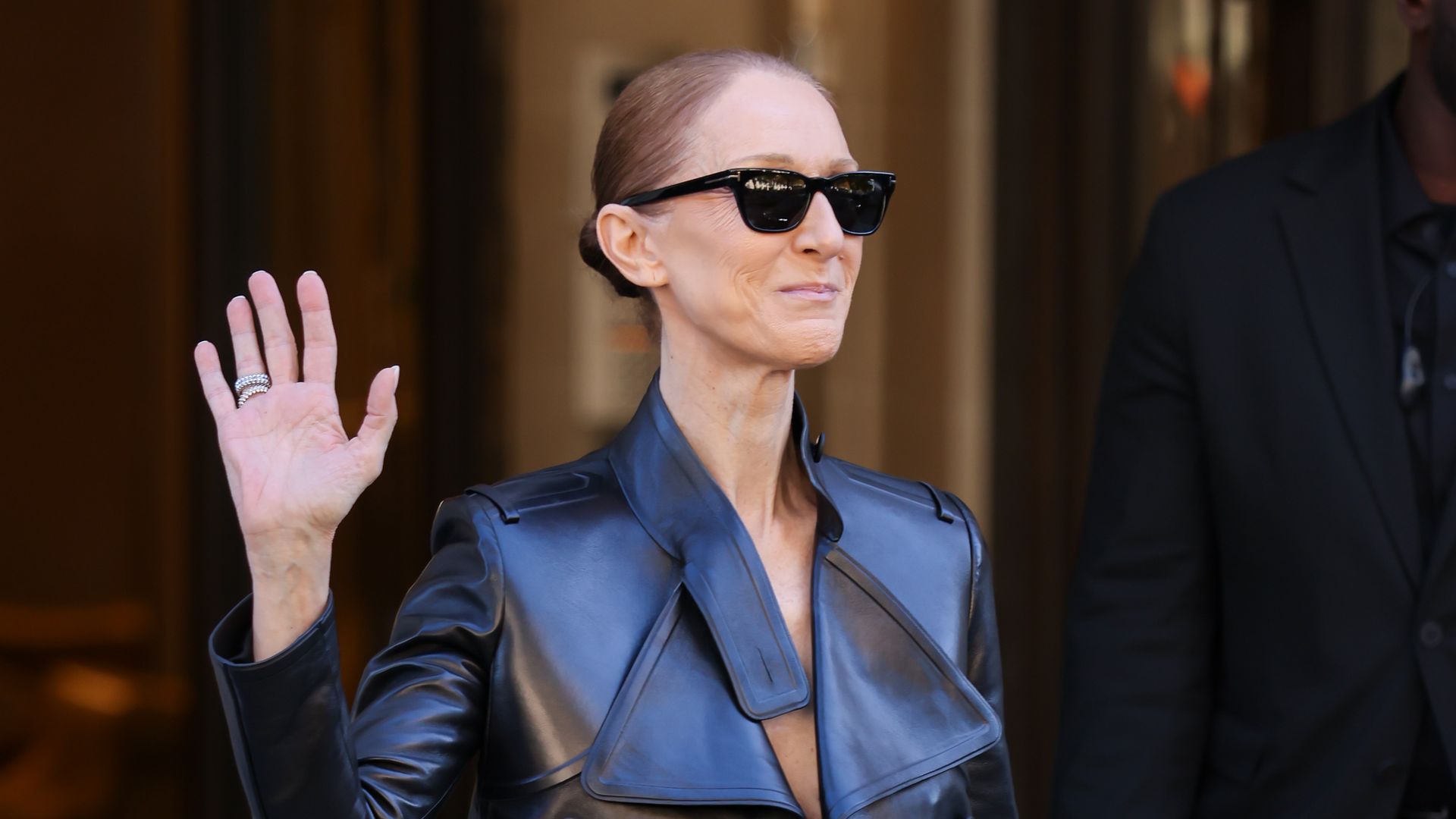 Céline Dion’s head-to-toe leather look in Paris features a daring detail beneath her cropped jacket