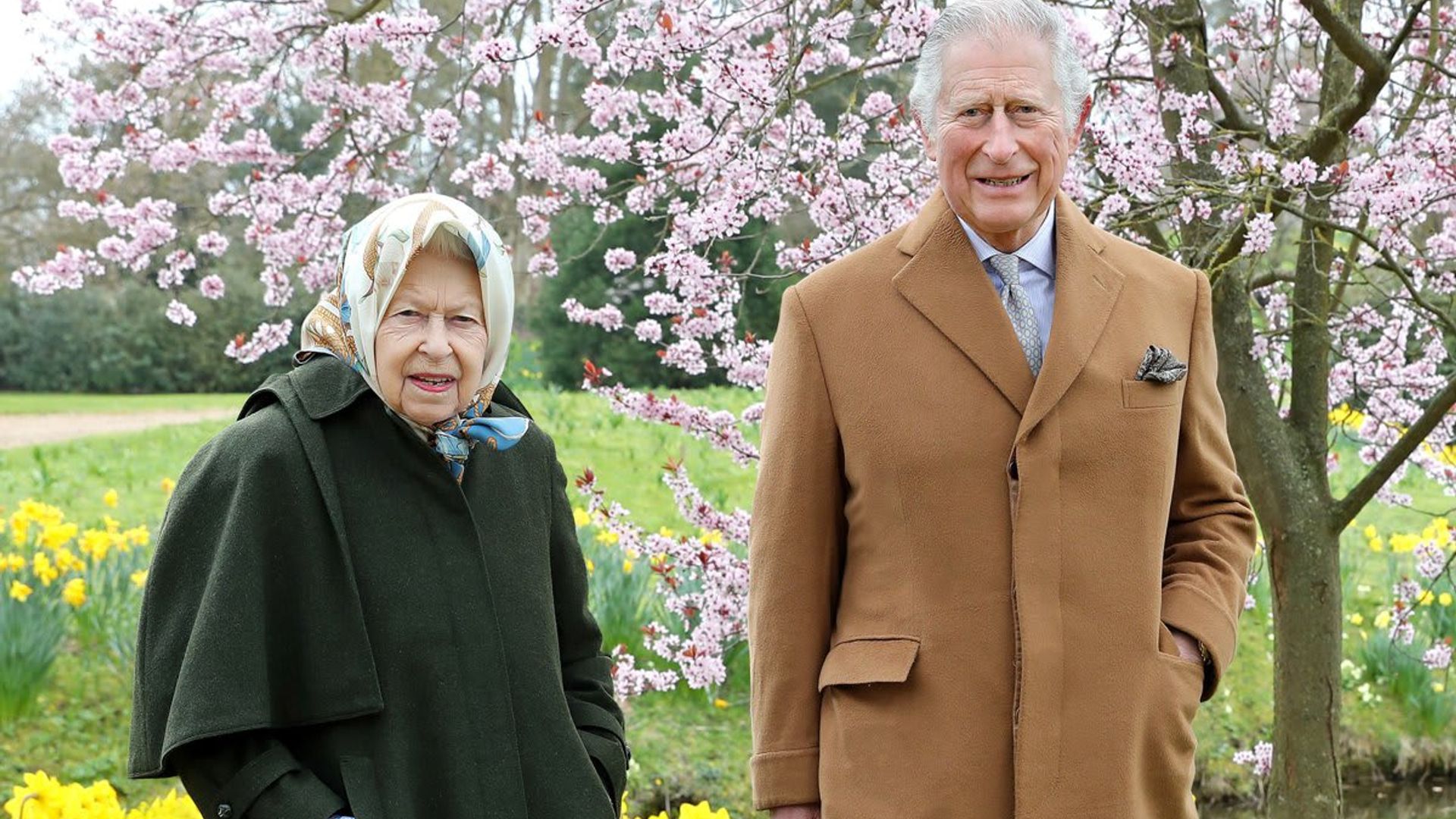 Queen Elizabeth and Prince Charles enjoy a cozy walk before Easter with Prince Phillip
