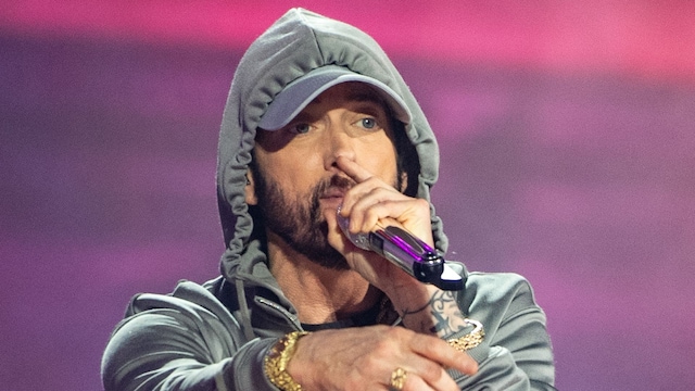 Eminem performs onstage during the Michigan Central Station Opening Celebration Concert at Michigan Central Station on June 06, 2024 in Detroit, Michigan. 