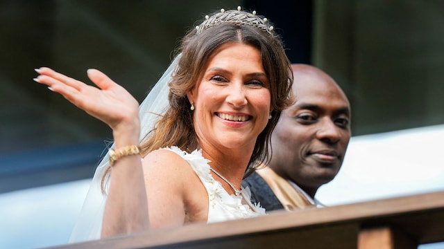 Princess Martha Louise of Norway and Durek Verrett arrive at their wedding party at Hotel Unio in Geiranger on August 31, 2024. Princess Martha Louise, the eldest child of King Harald will tie the knot on Saturday with American self-proclaimed shaman Durek Verrett. (Photo by Heiko Junge / NTB / AFP) / Norway OUT (Photo by HEIKO JUNGE/NTB/AFP via Getty Images)