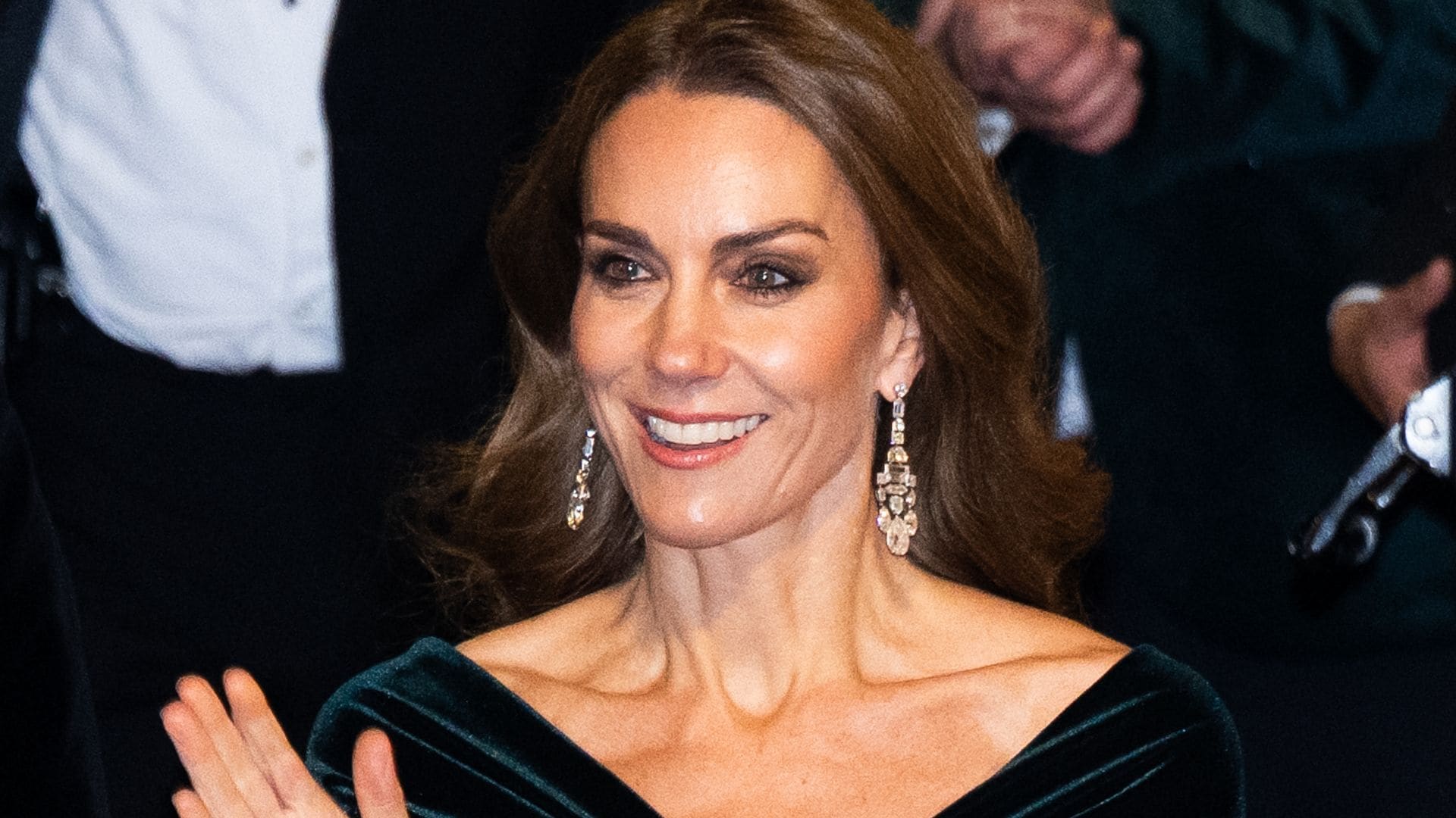 Kate Middleton’s grand return to the Royal Variety in a Christmas-inspired gown and Queen Elizabeth II’s jewels