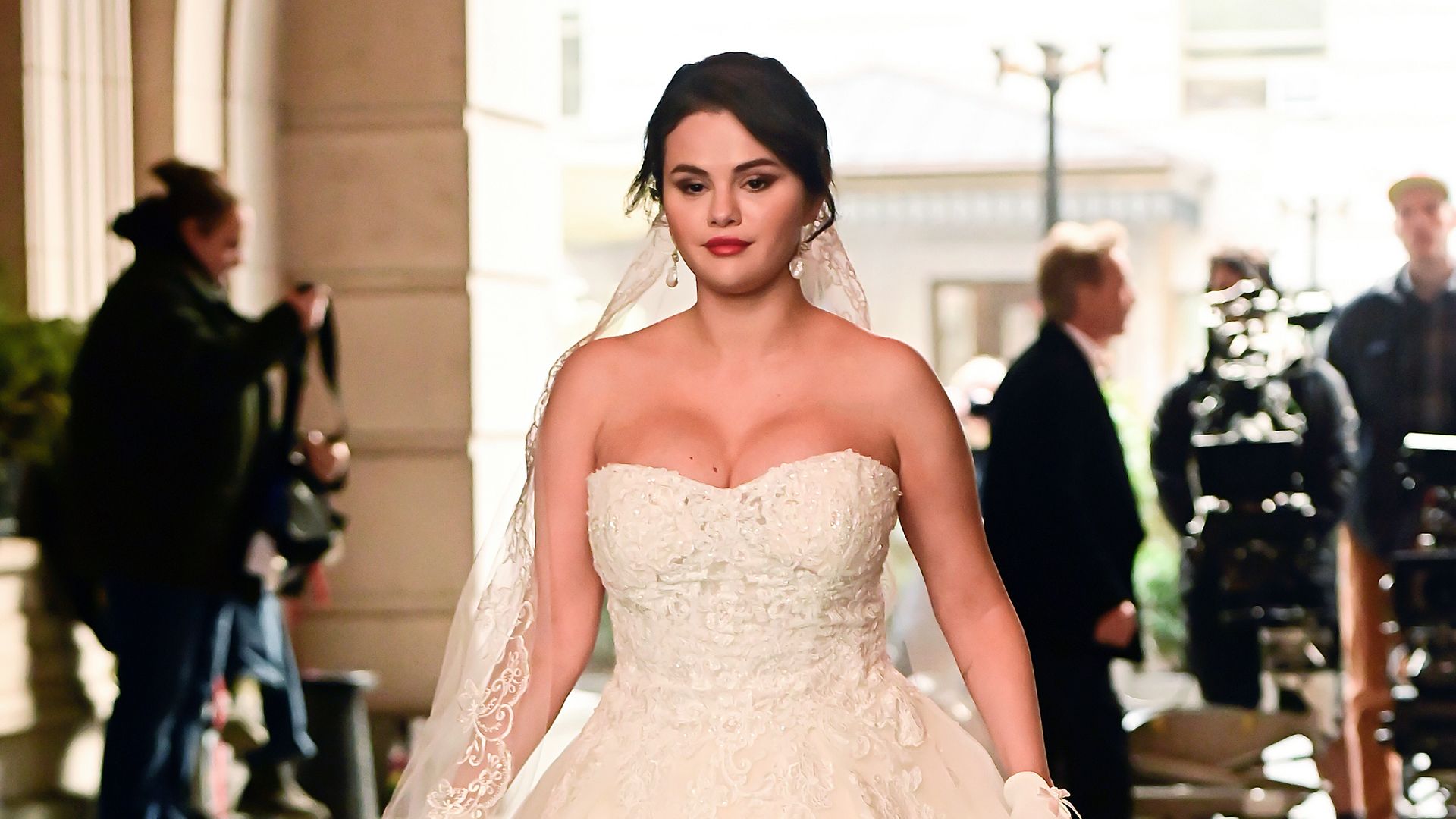  Selena Gomez is seen filming "Only Murders in the Building" in the Upper West Side on March 21, 2023 in New York City. (Photo by Raymond Hall/GC Images)