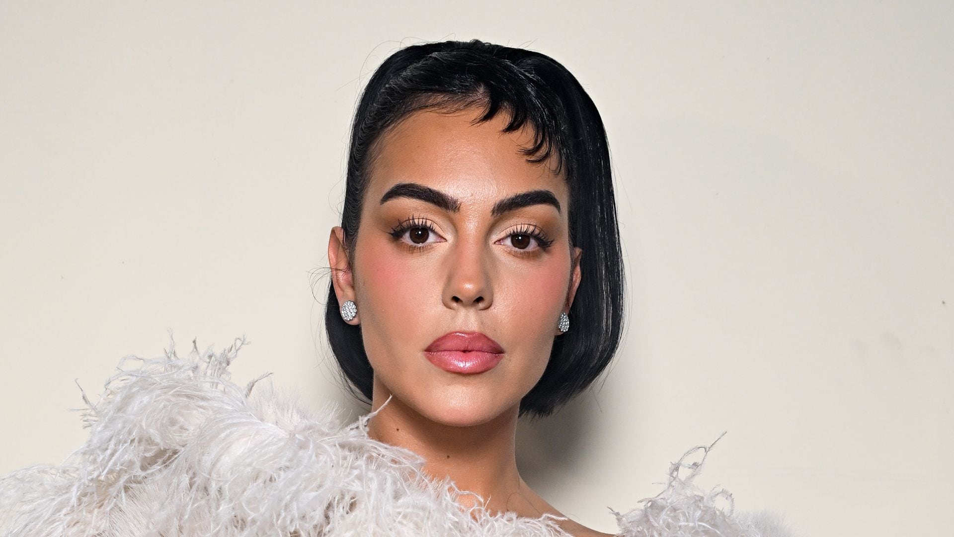 PARIS, FRANCE - MARCH 08: (EDITORIAL USE ONLY - For Non-Editorial use please seek approval from Fashion House) Georgina Rodriguez poses backstage after the Elie Saab Womenswear Fall/Winter 2025-2026 show as part of Paris Fashion Week  at Palais De Tokyo on March 08, 2025 in Paris, France. (Photo by Stephane Cardinale - Corbis/Corbis via Getty Images) 