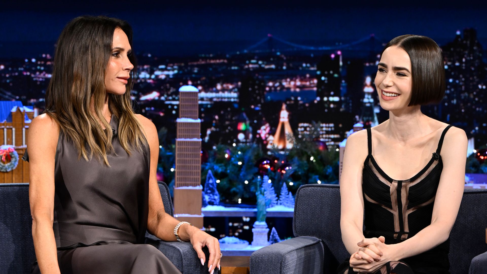 Lily Collins tears up as she meets her 'idol' Victoria Beckham