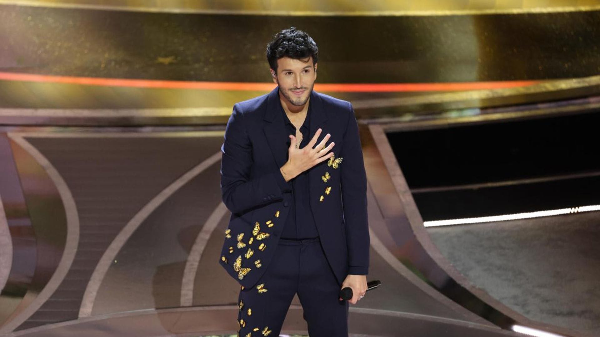 Sebastián Yatra cries backstage after performing ‘Dos Oruguitas’ at the 94th Academy Awards