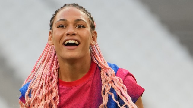 Trinity Rodman #5 of the United States during warmups prior to playing Germany in the Women's group B match during the Olympic Games Paris 2024 
