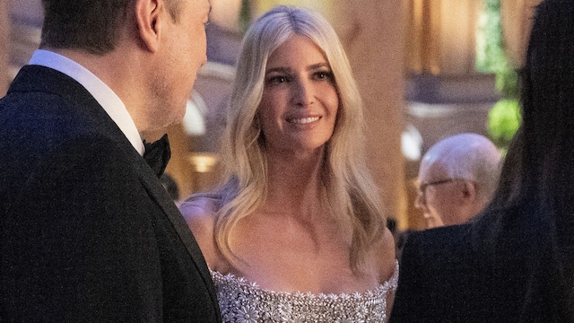 Elon Musk (L), Ivanka Trump (2L) and Jeff Bezos (R) talk before US President-elect Donald Trump speaks at a candlelight dinner at the National Building Museum in Washington, DC, on January 19, 2025, a day before his inauguration ceremony. (Photo by Jim WATSON / AFP)