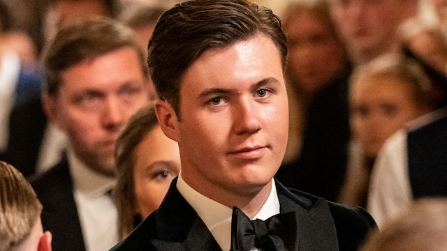 Crown Prince Christian of Denmark (C) is seen during the intermission at the Royal Theatre's Old Stage as part of celebrations to mark Princess Isabella of Denmark's 18th birthday, in Copenhagen on April 15, 2025. Princess Isabella of Denmark's 18th birthday is on Monday, April 21. (Photo by Ida Marie Odgaard / Ritzau Scanpix / AFP) / Denmark OUT (Photo by IDA MARIE ODGAARD/Ritzau Scanpix/AFP via Getty Images)          