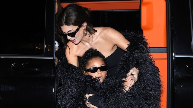 Kylie Jenner and Stormi Webster attend the Valentino Haute Couture Spring/Summer 2024 show as part of Paris Fashion Week on January 24, 2024 in Paris, France. (Photo by Jacopo Raule/Getty Images)