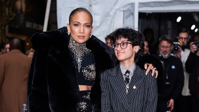 Jennifer Lopez (L) and Emme Muniz attend "Othello" opening night at the Barrymore Theater in Midtown on March 23, 2025 in New York City. (Photo by TheStewartofNY/GC Images)