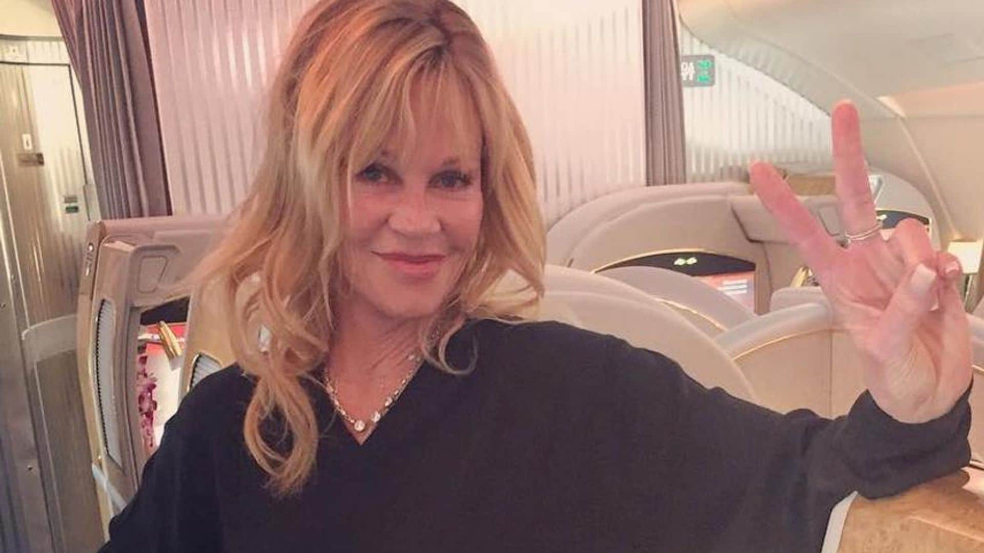 Melanie Griffith shares selfie wearing lingerie and heels for a good cause