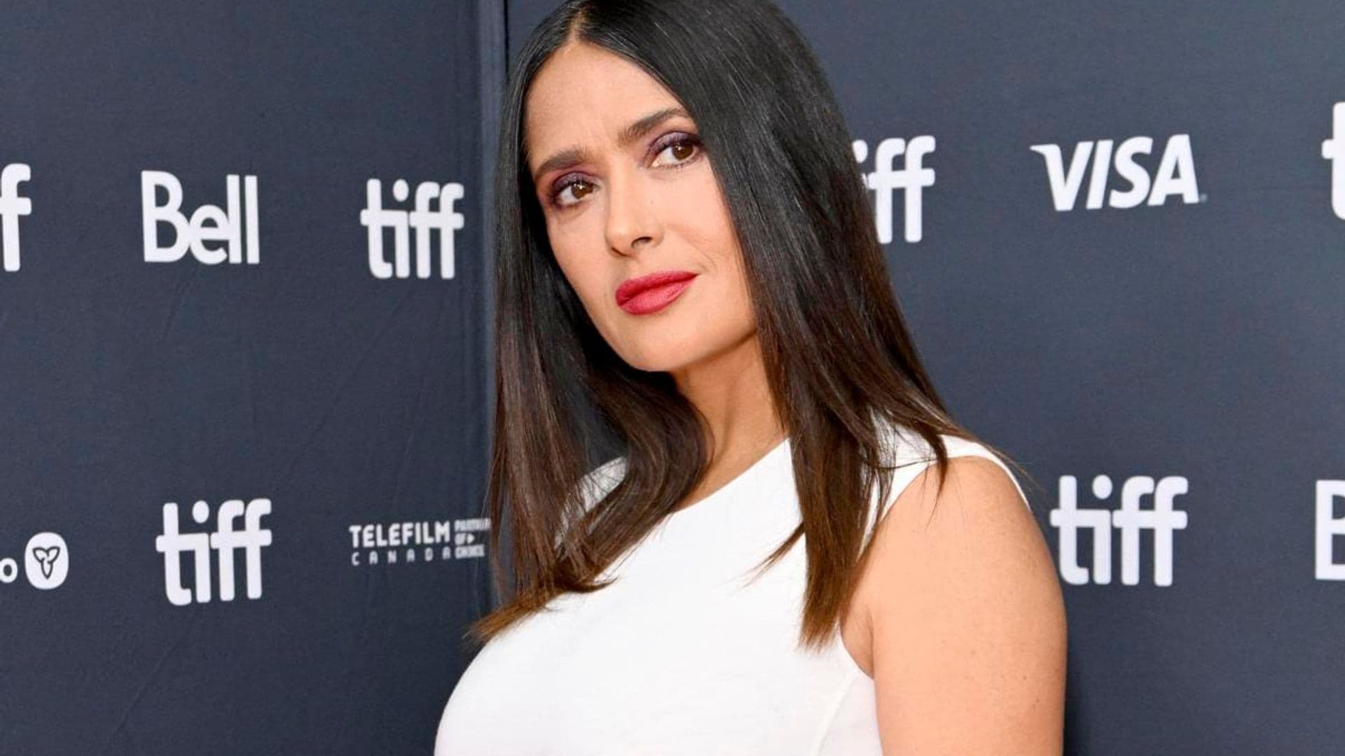 Salma Hayek looks glamorous in bridal dress at the Toronto Film Festival