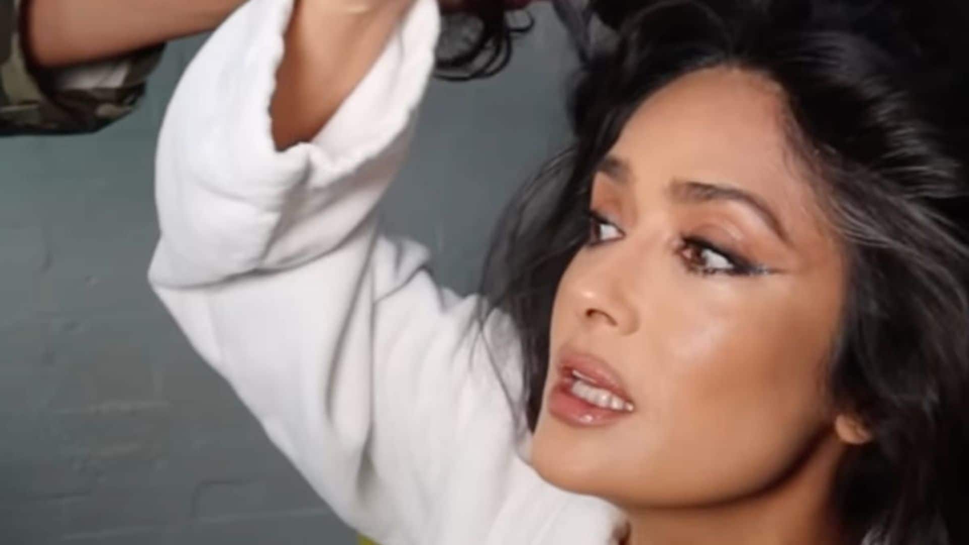 Salma Hayek shares hilarious censored video with gray hair cover-up tricks