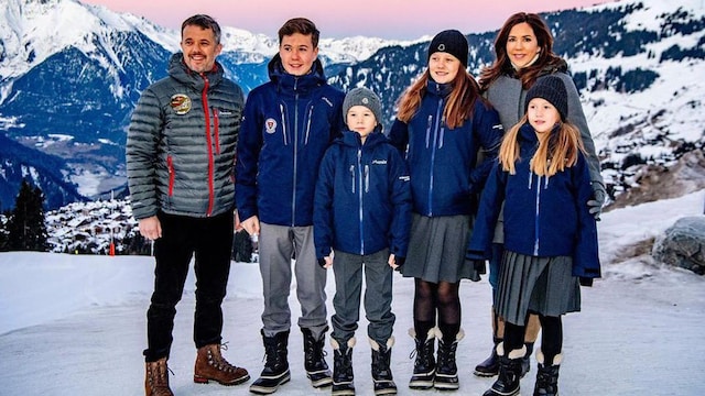 Royal Danish family posing in the snow