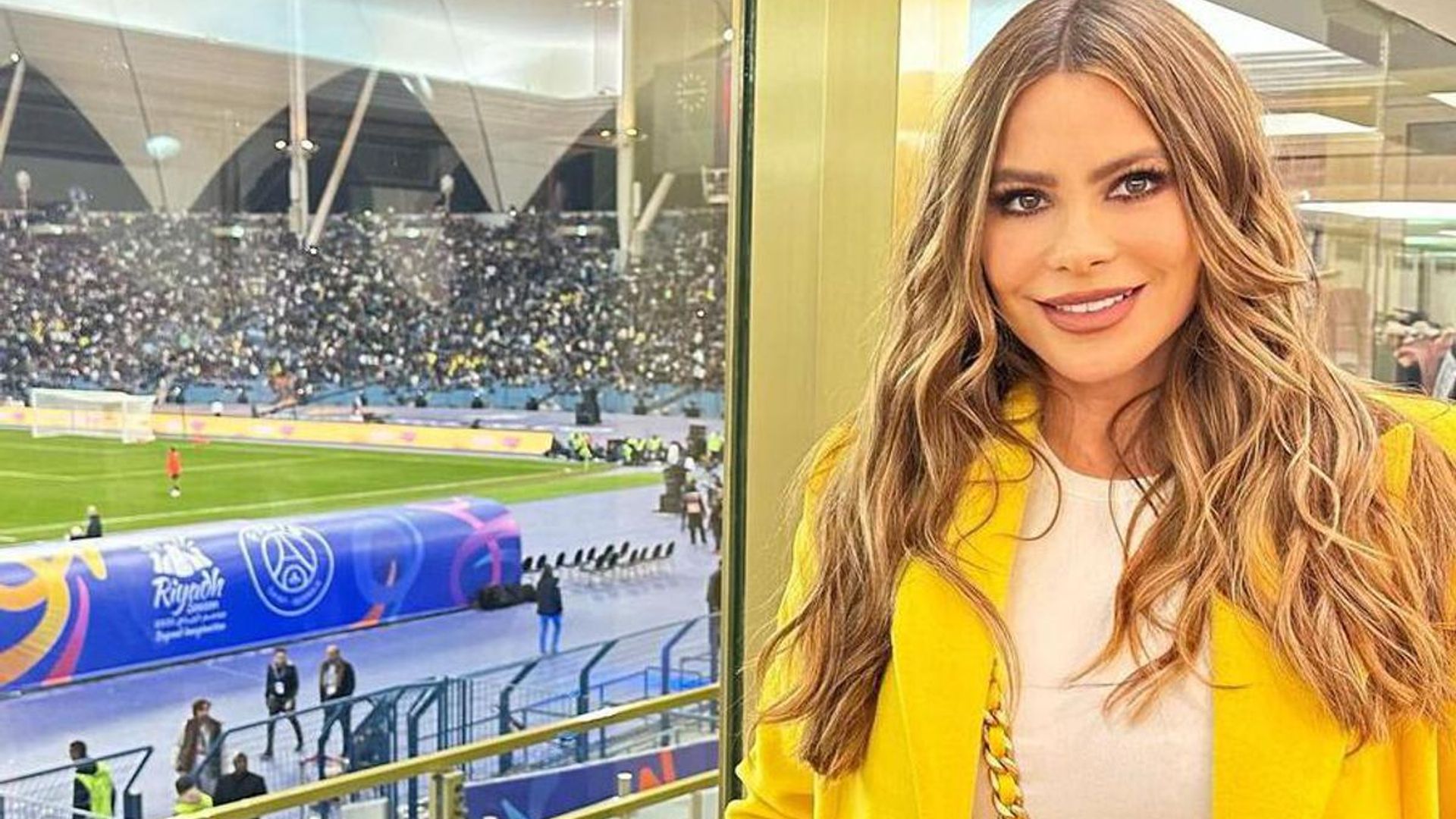 Sofia Vergara watches Lionel Messi vs. Cristiano Ronaldo in Saudi Arabia with her son
