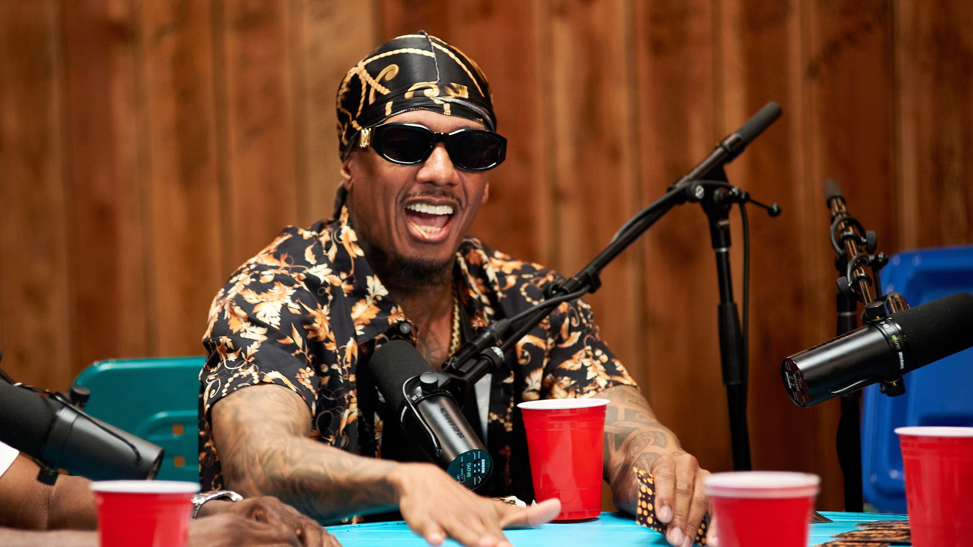 Nick Cannon on set  during "We Playin' Spades" with Nick Cannon and Courtney Bee- Season 3 podcast on July 24, 2025 in Los Angeles, California. (Photo by Unique Nicole/Getty Images)