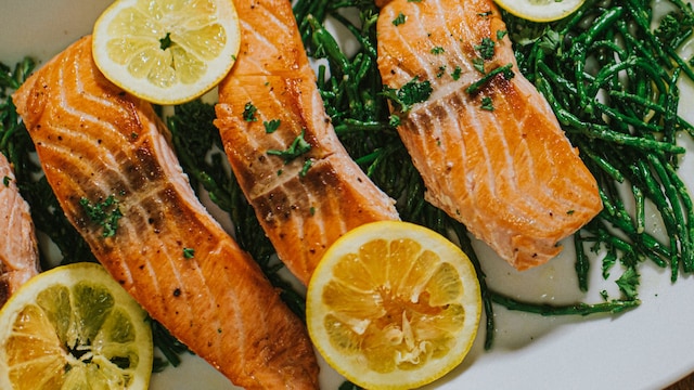 Salmon on a serving plate