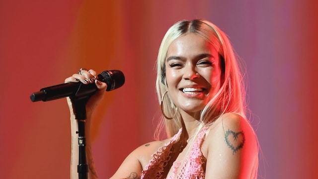 Karol G performing at the Second Annual Rare Impact Fun