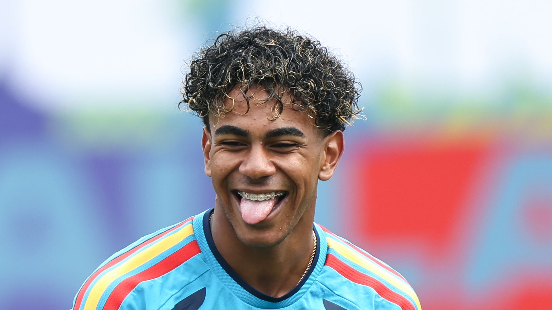 DALLAS, TEXAS - JULY 13: Lamine Yamal #19 of Spain reacts during a training session prior to the match against France at Cotton Bowl on July 13, 2026 in Dallas, Texas. (Photo by Omar Vega/Getty Images)