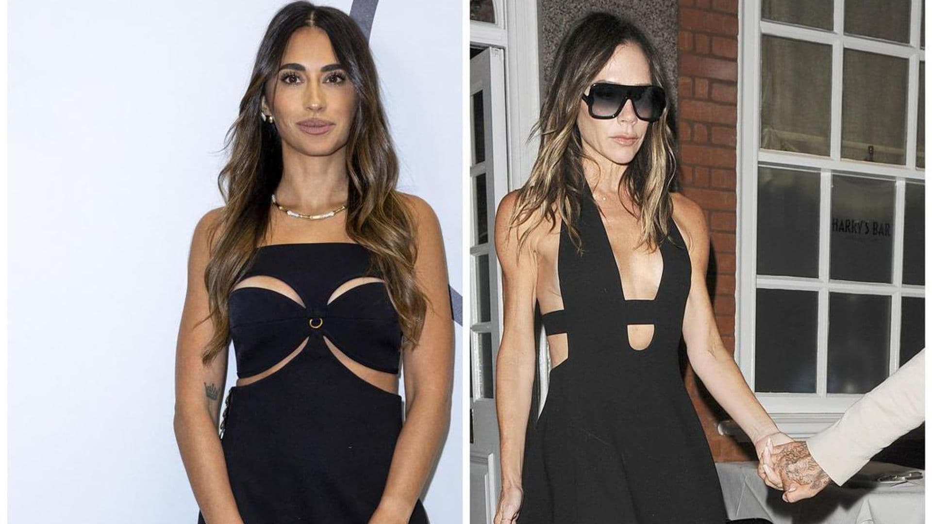 Antonella Roccuzzo and Victoria Beckham twinning in similar fashion styles