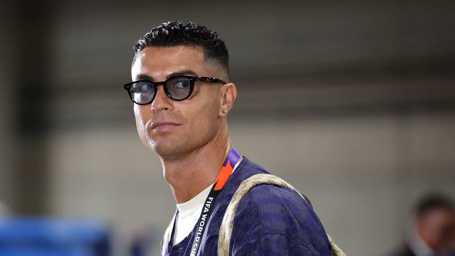 Cristiano Ronaldo #7 of Portugal arrives at the stadium before the FIFA World Cup 2026 Round of 16 match between Portugal and Spain at Dallas Stadium on July 06, 2026 in Arlington, Texas. 