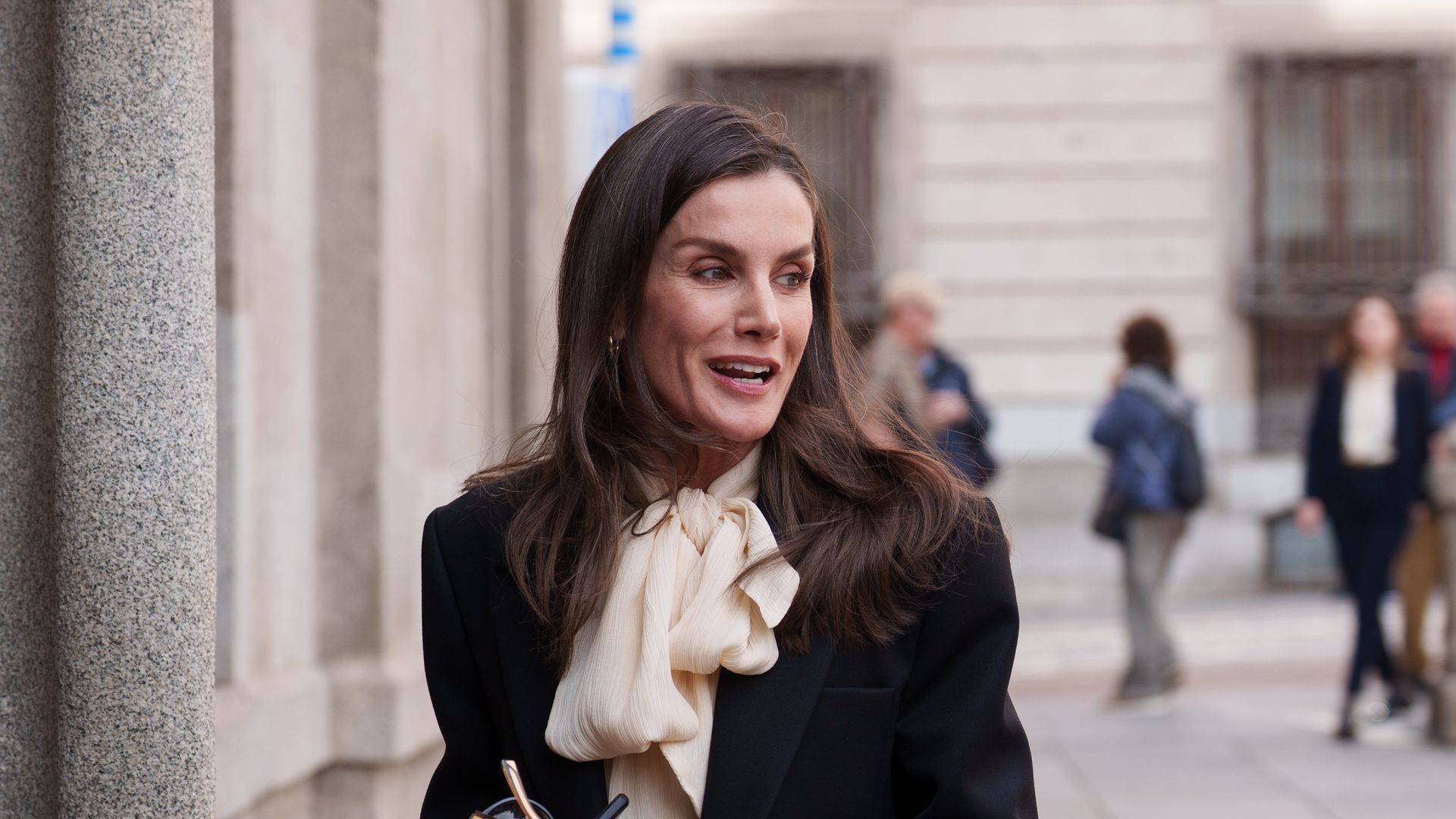 Queen Letizia on her arrival at the funeral chapel for Raul del Pozo