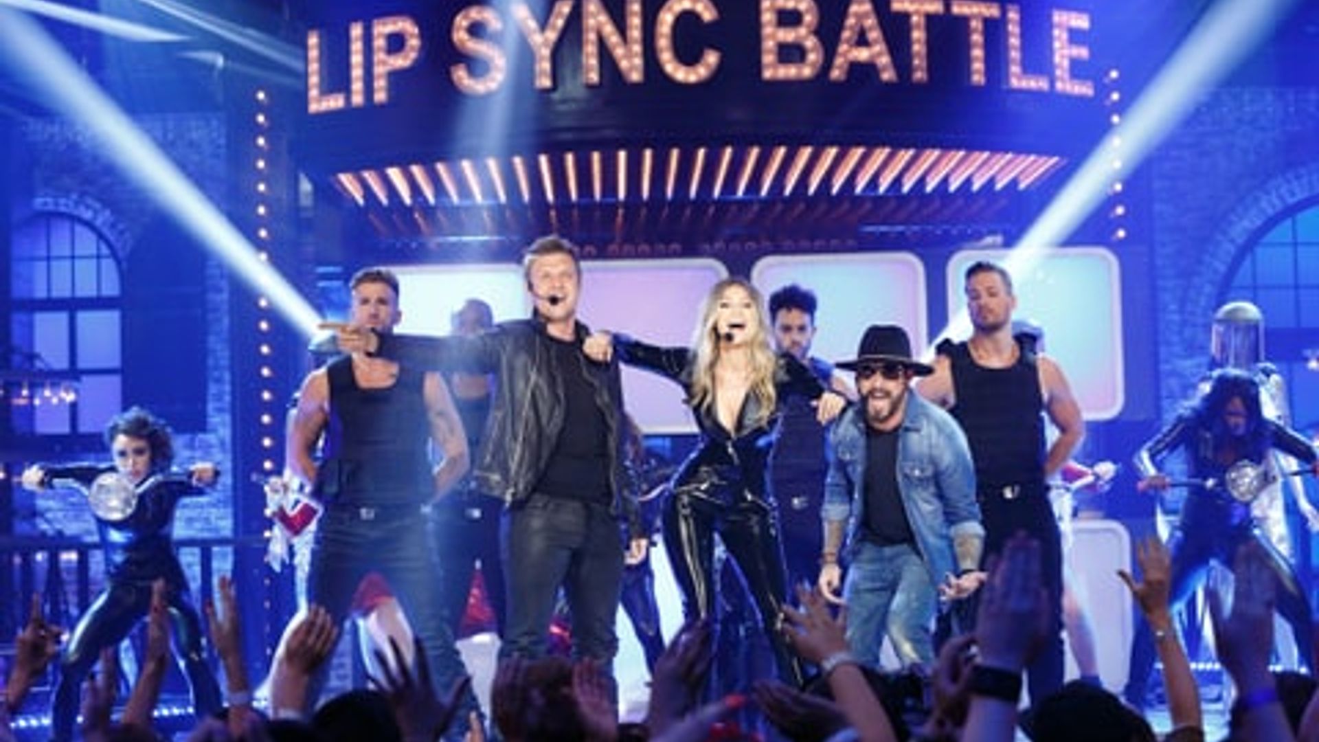 Gigi Hadid performs with the Backstreet Boys on 'Lip Sync Battle'