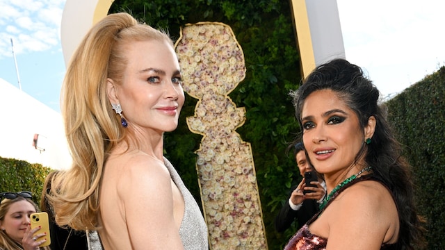Nicole Kidman, Salma Hayek during the 82nd Annual Golden Globes held at The Beverly Hilton on January 05, 2025 in Beverly Hills, California. (Photo by Michael Buckner/GG2025/Penske Media via Getty Images) 