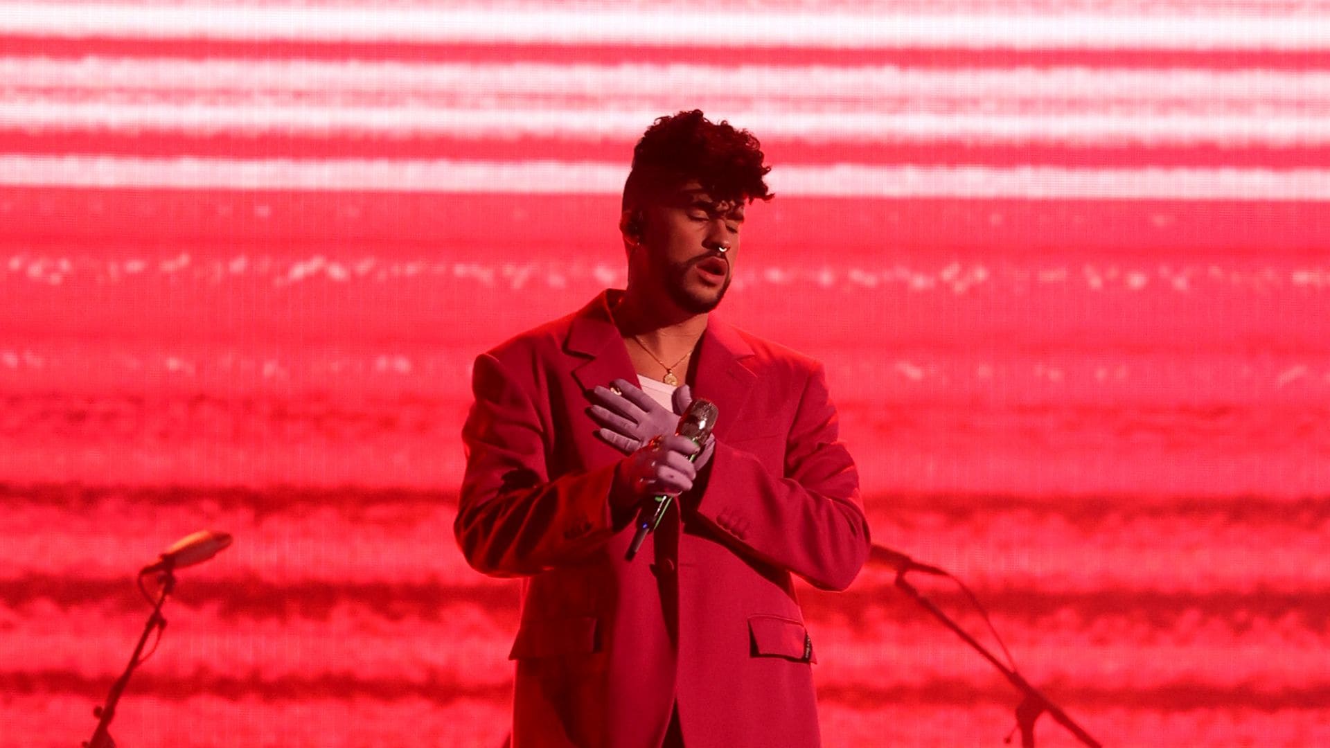  Bad Bunny performs onstage during The 22nd Annual Latin GRAMMY Awards at MGM Grand Garden Arena on November 18, 2021 in Las Vegas, Nevada. 