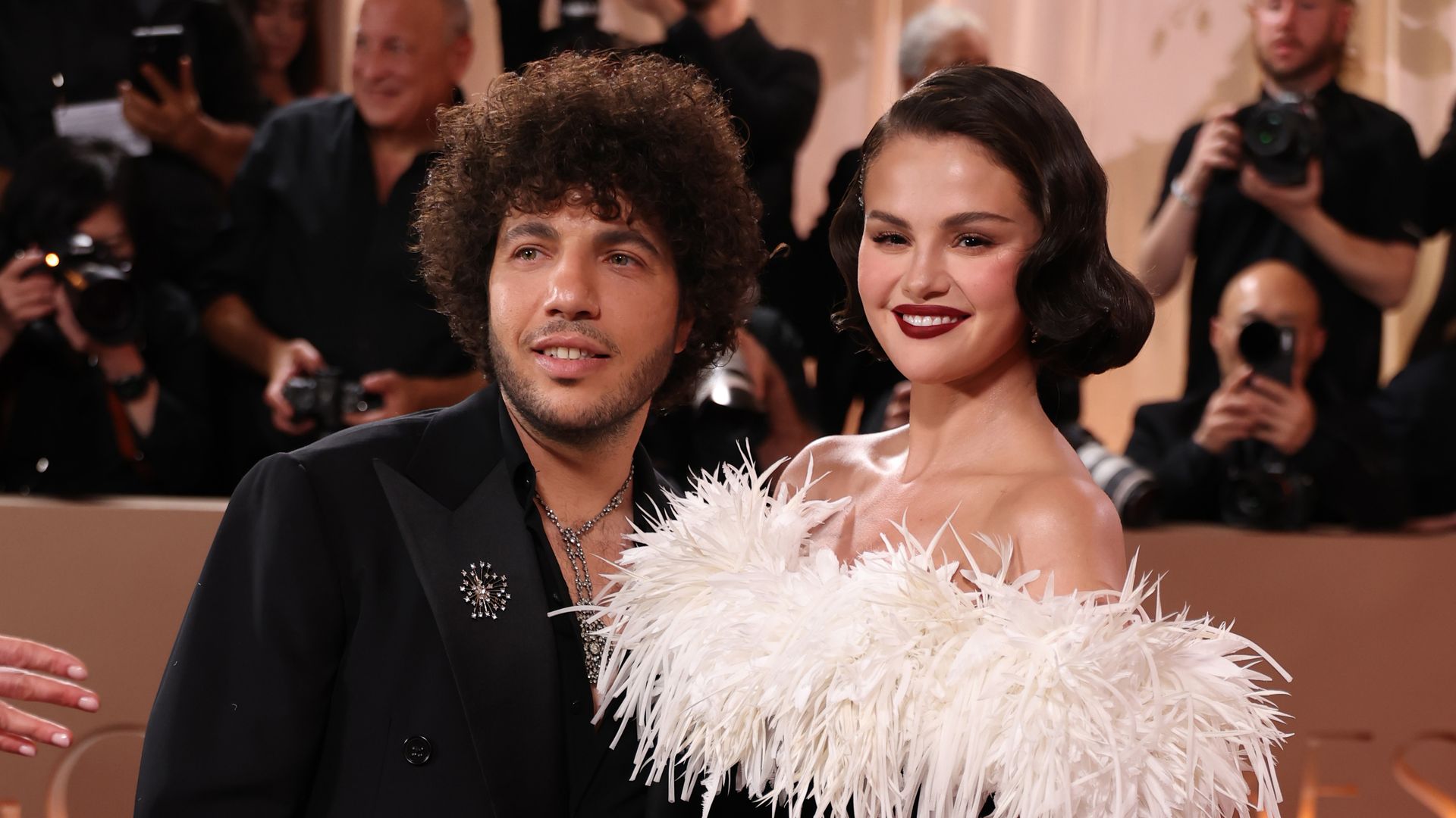 Benny Blanco and Selena Gomez attend the 83rd annual Golden Globe Awards at The Beverly Hilton on January 11, 2026 in Beverly Hills, California. (Photo by Kevin Mazur/Getty Images)