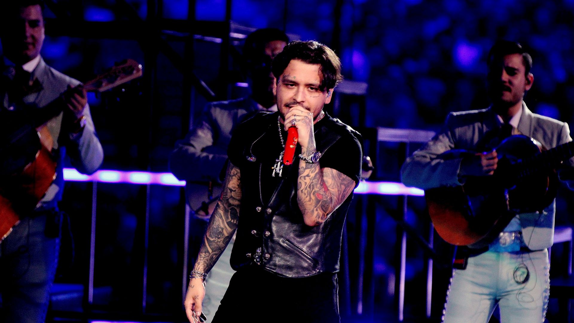 Christian Nodal performs, as a part of musical performances on the 'Supernova Strikers 2025' at Palacio de los Deprotes on August 17, 2025 in Mexico City, Mexico. (Photo by Medios y Media/Getty Images)